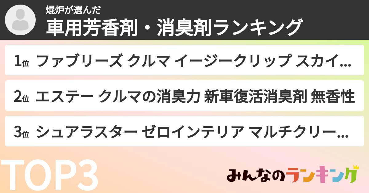 焜炉さんの「車用芳香剤・消臭剤ランキング」