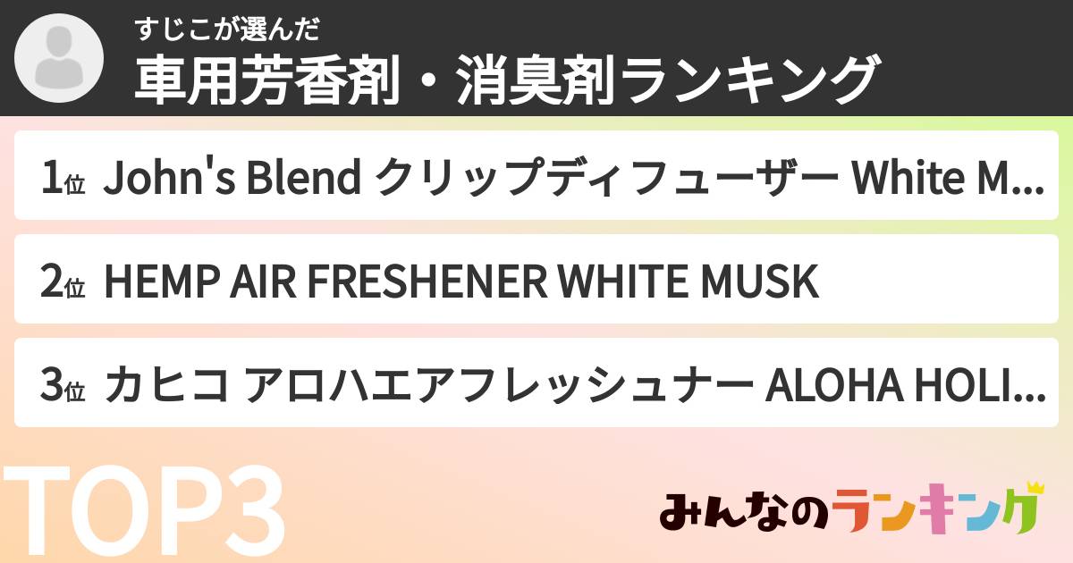 すじこさんの「車用芳香剤・消臭剤ランキング」