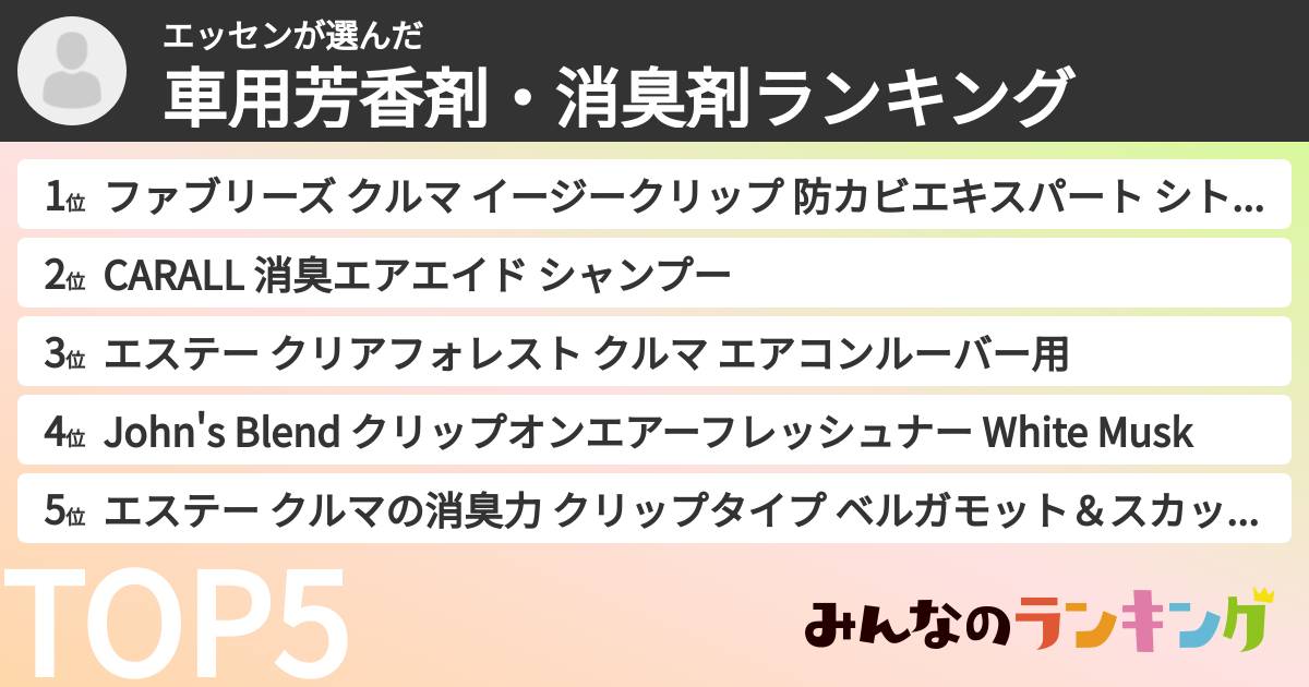 エッセンさんの「車用芳香剤・消臭剤ランキング」