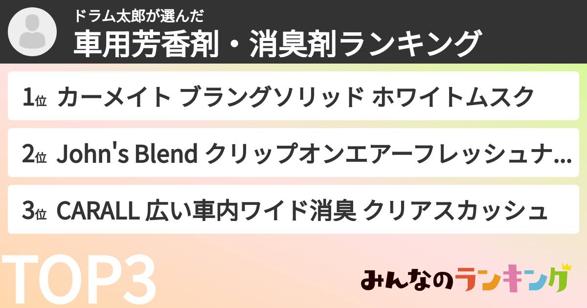 ドラム太郎さんの「車用芳香剤・消臭剤ランキング」