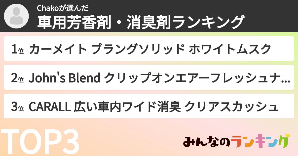 Chakoさんの「車用芳香剤・消臭剤ランキング」
