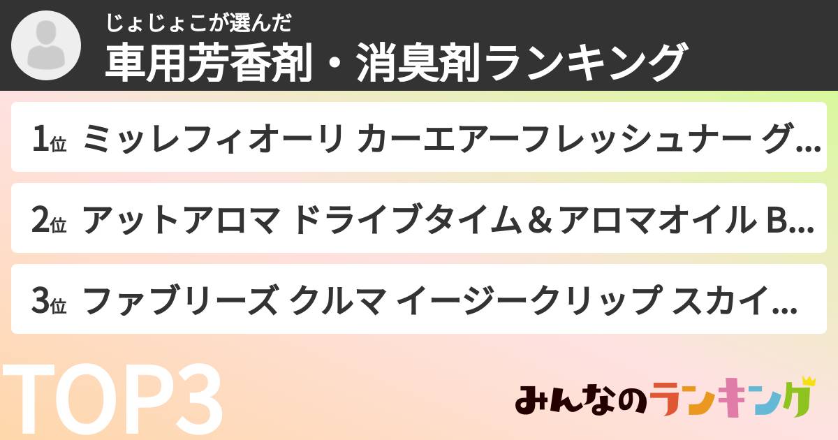 じょじょこさんの「車用芳香剤・消臭剤ランキング」