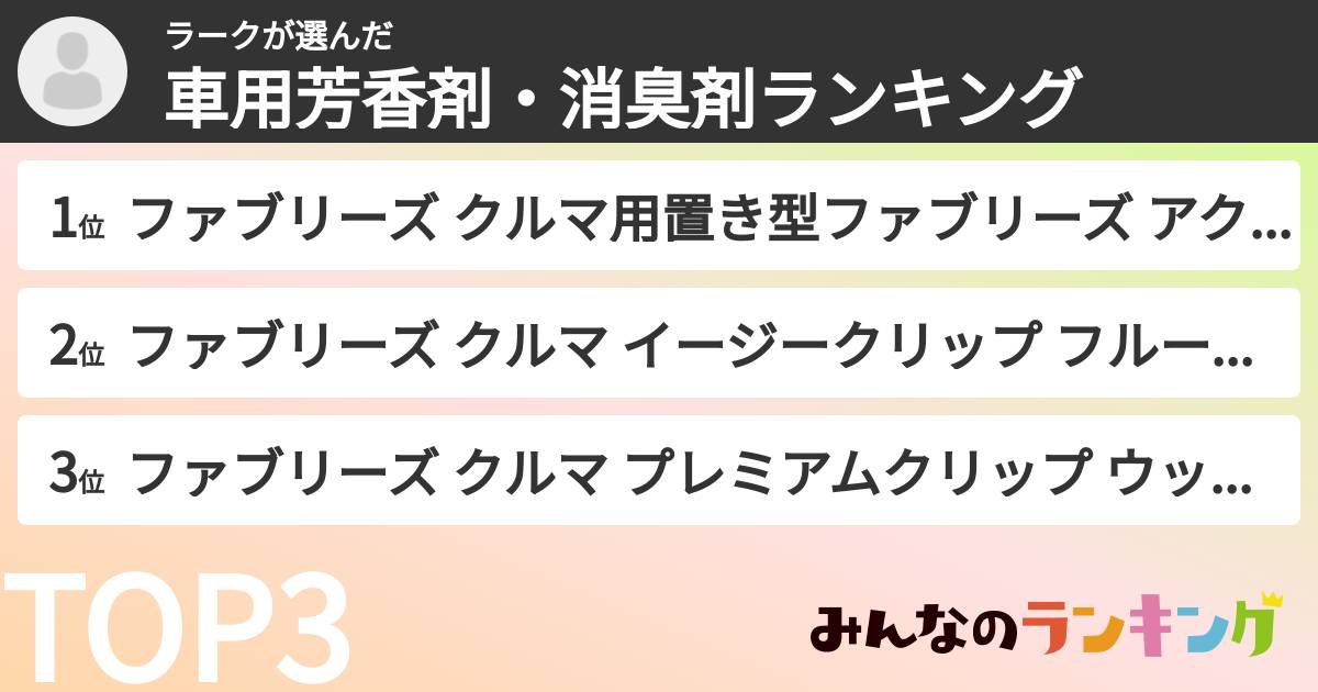 ラークさんの「車用芳香剤・消臭剤ランキング」