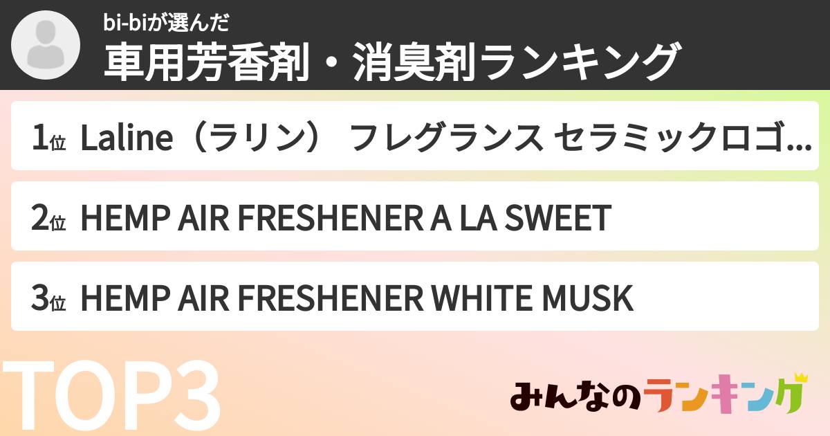 bi-biさんの「車用芳香剤・消臭剤ランキング」