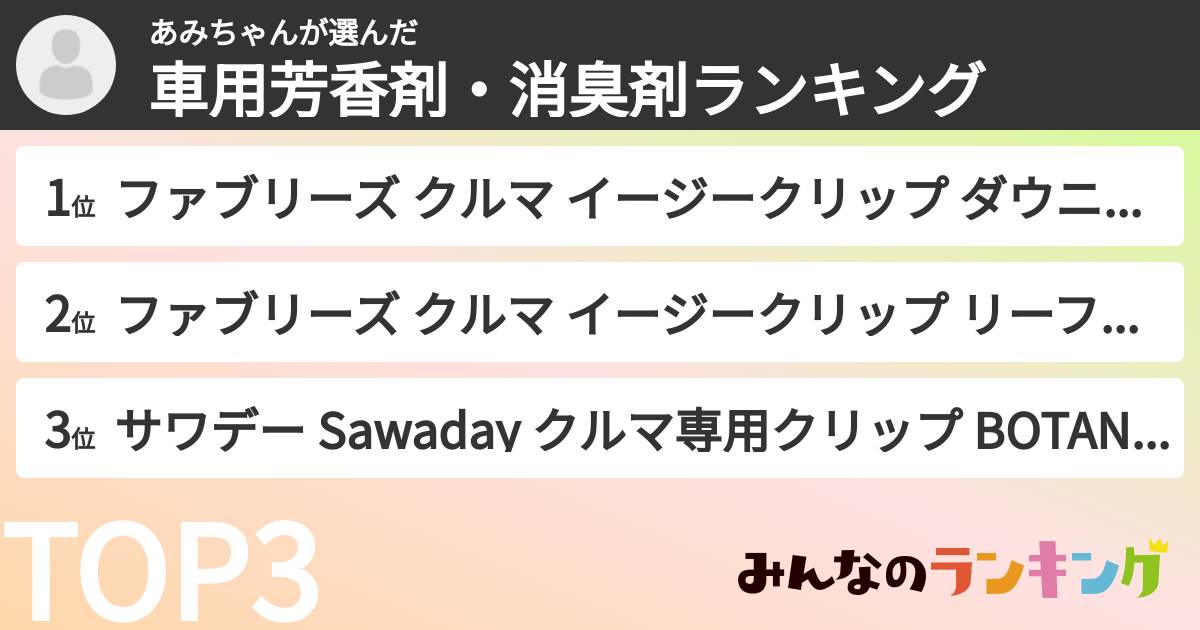 あみちゃんさんの「車用芳香剤・消臭剤ランキング」
