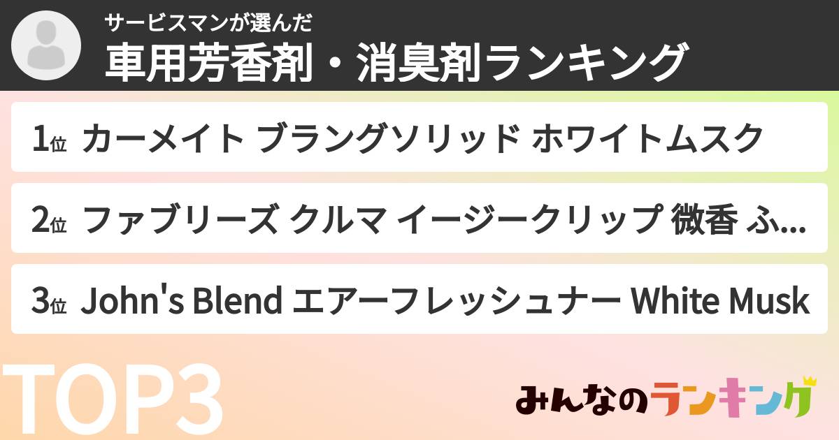 サービスマンさんの「車用芳香剤・消臭剤ランキング」
