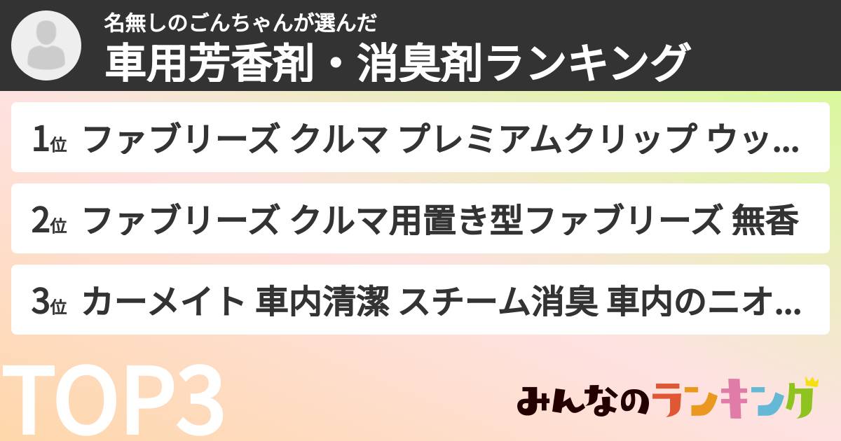 名無しのごんちゃんさんの「車用芳香剤・消臭剤ランキング」