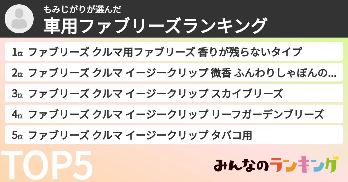 もみじがりさんの「車用ファブリーズランキング」