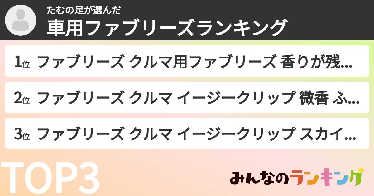 たむの足さんの「車用ファブリーズランキング」