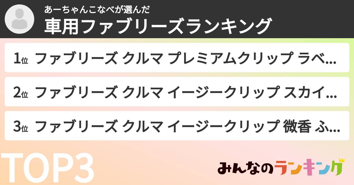 あーちゃんこなべさんの「車用ファブリーズランキング」