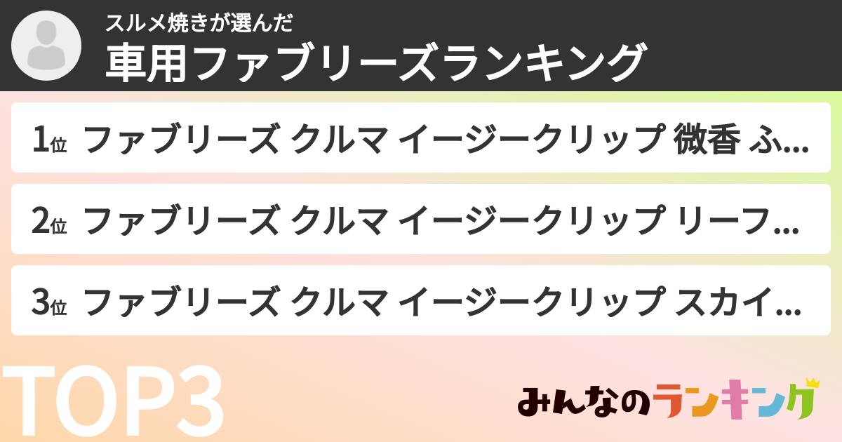 スルメ焼きさんの「車用ファブリーズランキング」