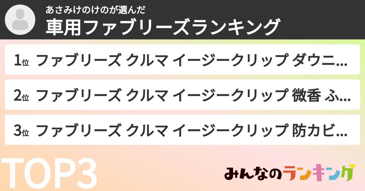 あさみけのけのさんの「車用ファブリーズランキング」