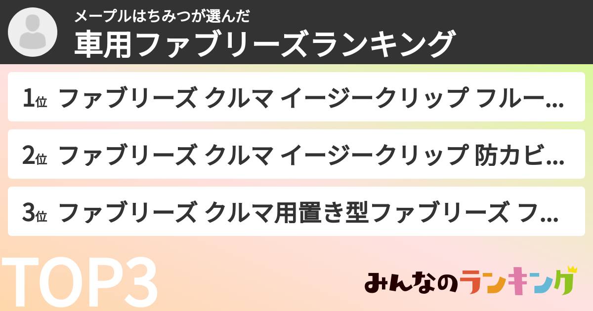メープルはちみつさんの「車用ファブリーズランキング」