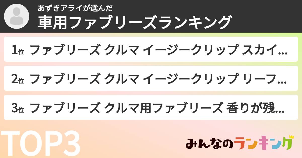 あずきアライさんの「車用ファブリーズランキング」