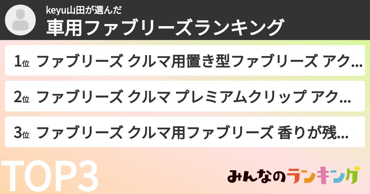 keyu山田さんの「車用ファブリーズランキング」