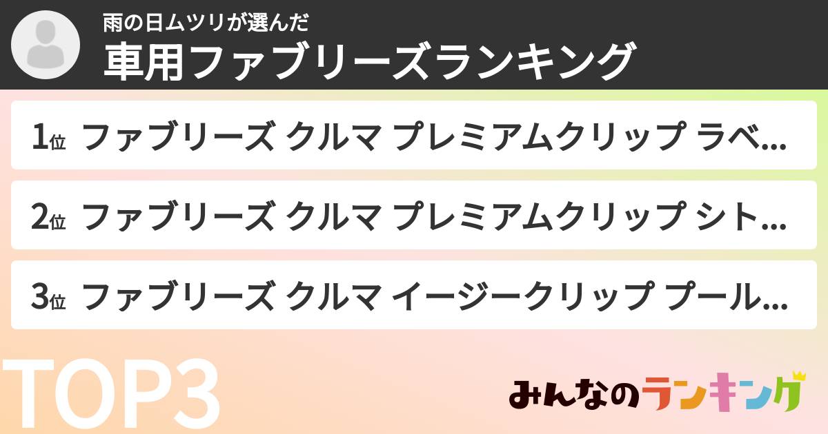 雨の日ムツリさんの「車用ファブリーズランキング」
