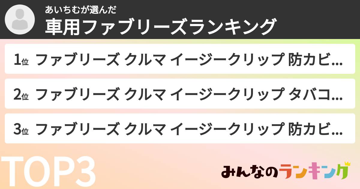 あいちむさんの「車用ファブリーズランキング」