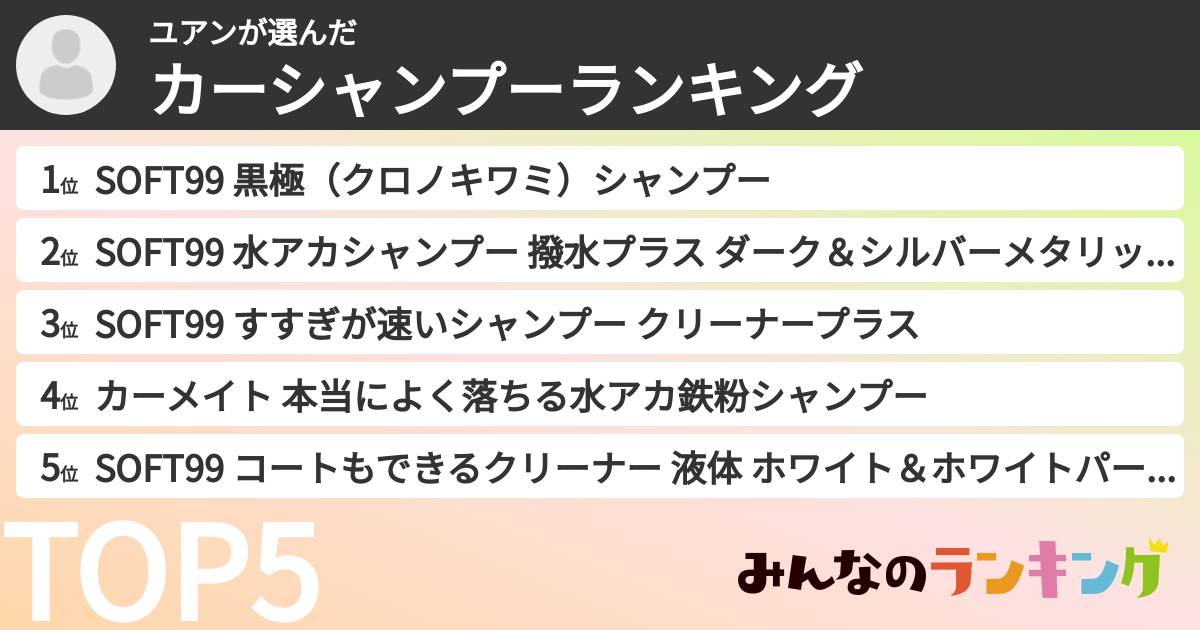 ユアンさんの「カーシャンプーランキング」