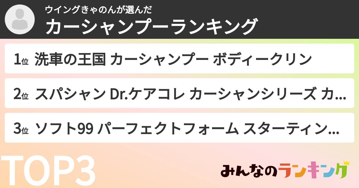 ウイングきゃのんさんの「カーシャンプーランキング」