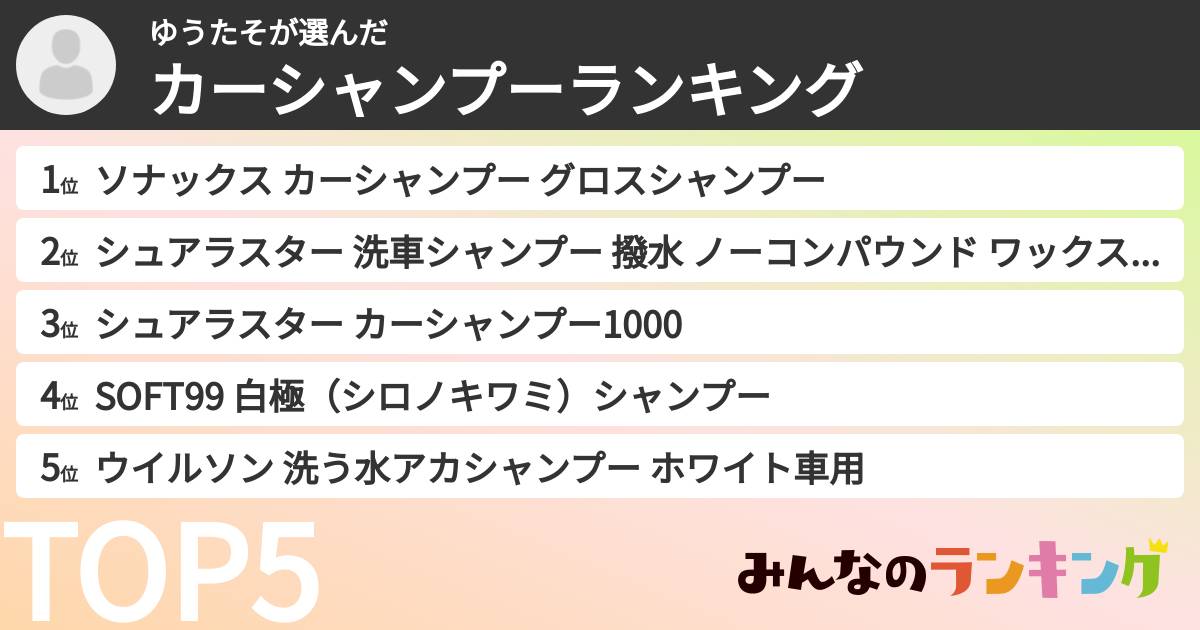 ゆうたそさんの「カーシャンプーランキング」