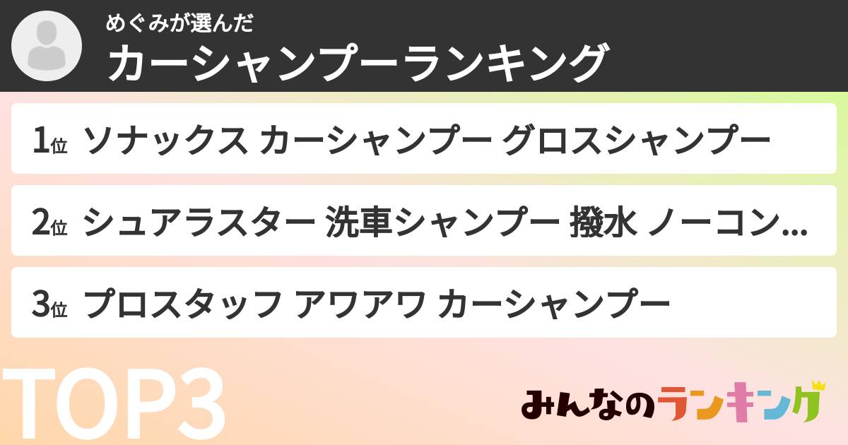 めぐみさんの「カーシャンプーランキング」