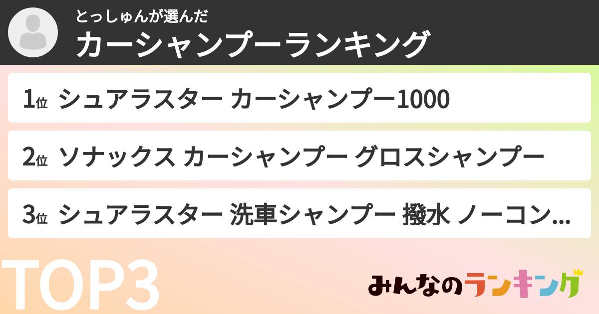 とっしゅんさんの「カーシャンプーランキング」