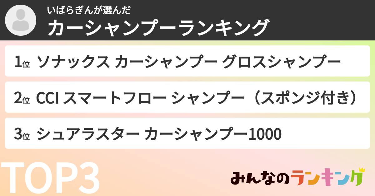 いばらぎんさんの「カーシャンプーランキング」