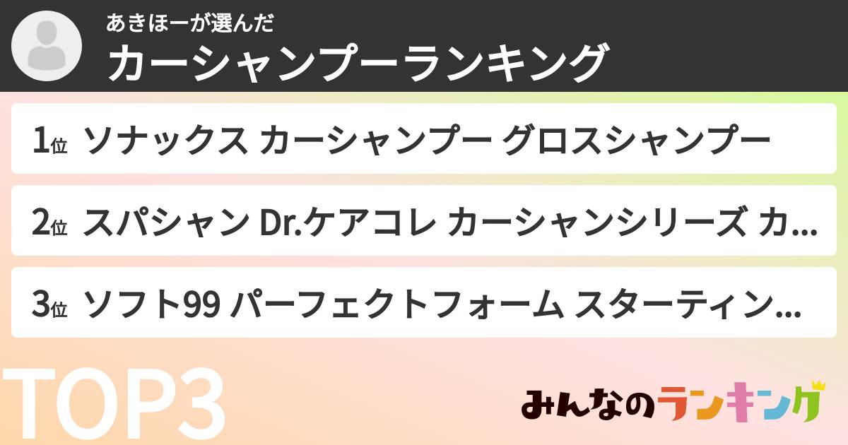 あきほーさんの「カーシャンプーランキング」