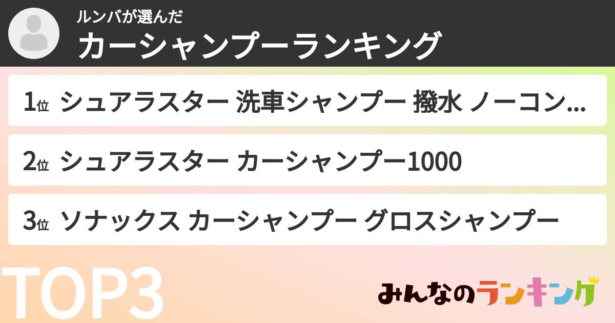 ルンバさんの「カーシャンプーランキング」