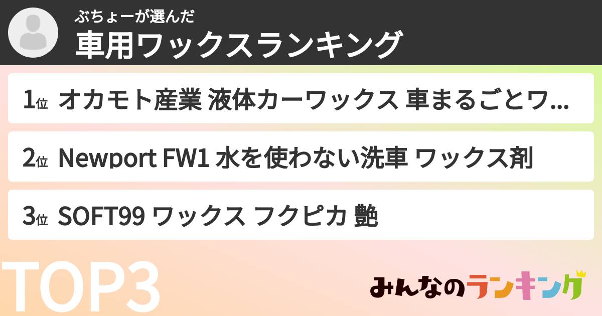 ぶちょーさんの「車用ワックスランキング」