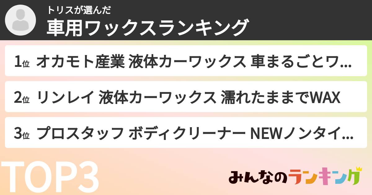 トリスさんの「車用ワックスランキング」