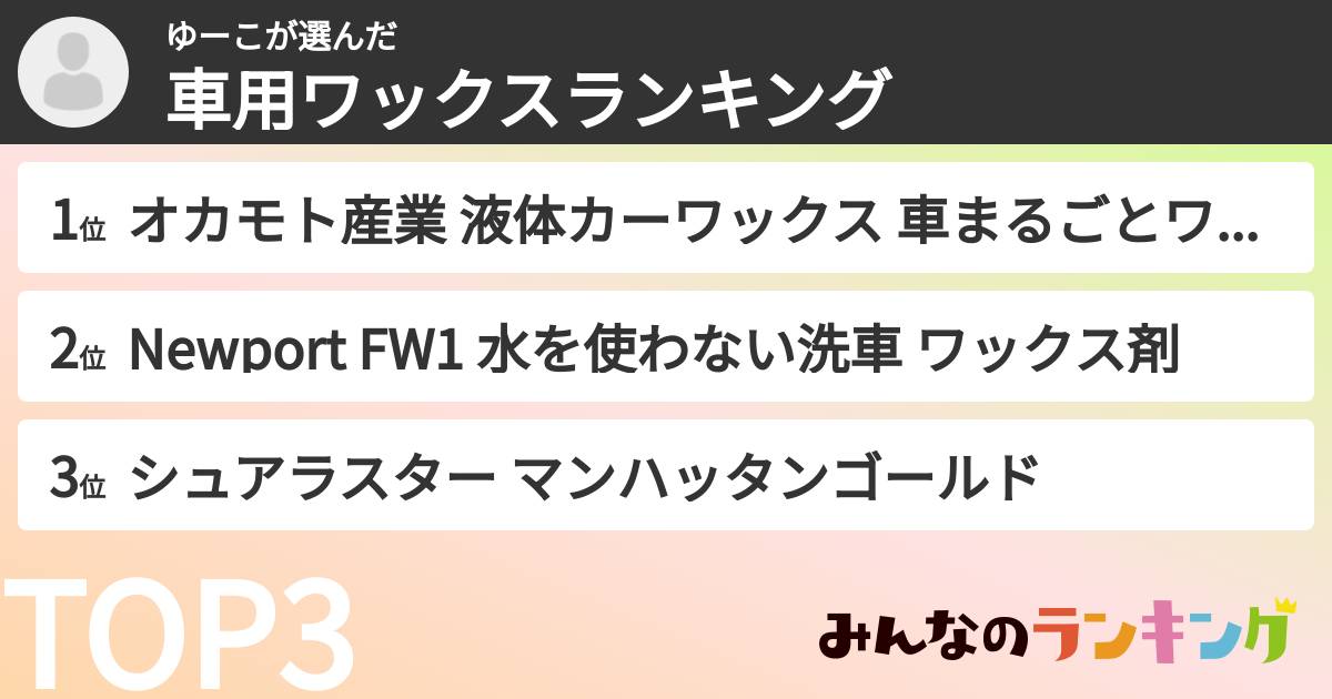 ゆーこさんの「車用ワックスランキング」