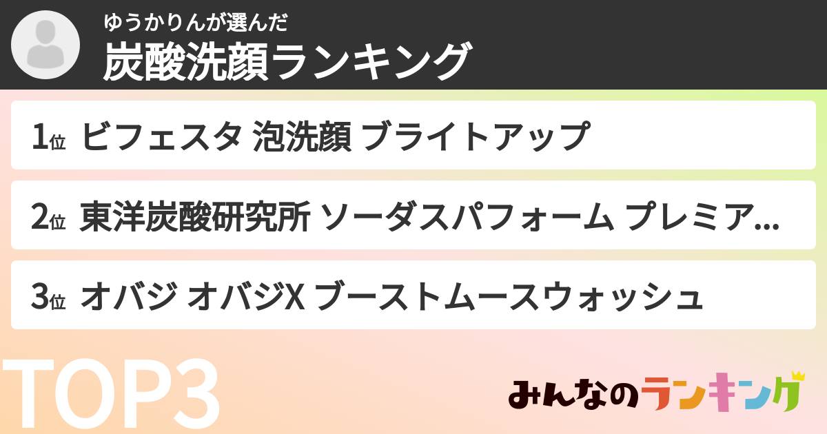 ゆうかりんさんの「炭酸洗顔ランキング」