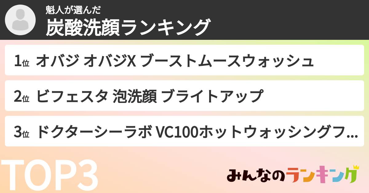 魁人さんの「炭酸洗顔ランキング」