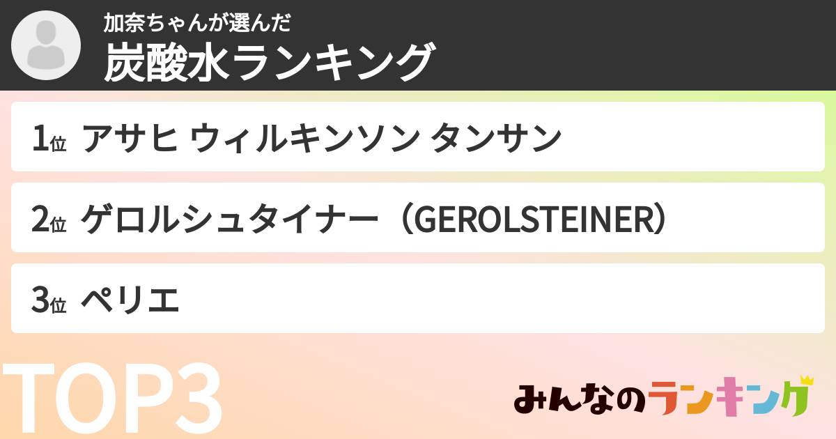 加奈ちゃんさんの「炭酸水ランキング」