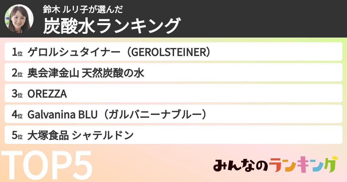 鈴木 ルリ子さんの「炭酸水ランキング」
