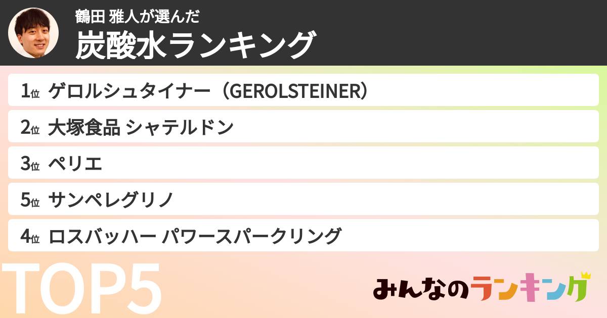鶴田 雅人さんの「炭酸水ランキング」