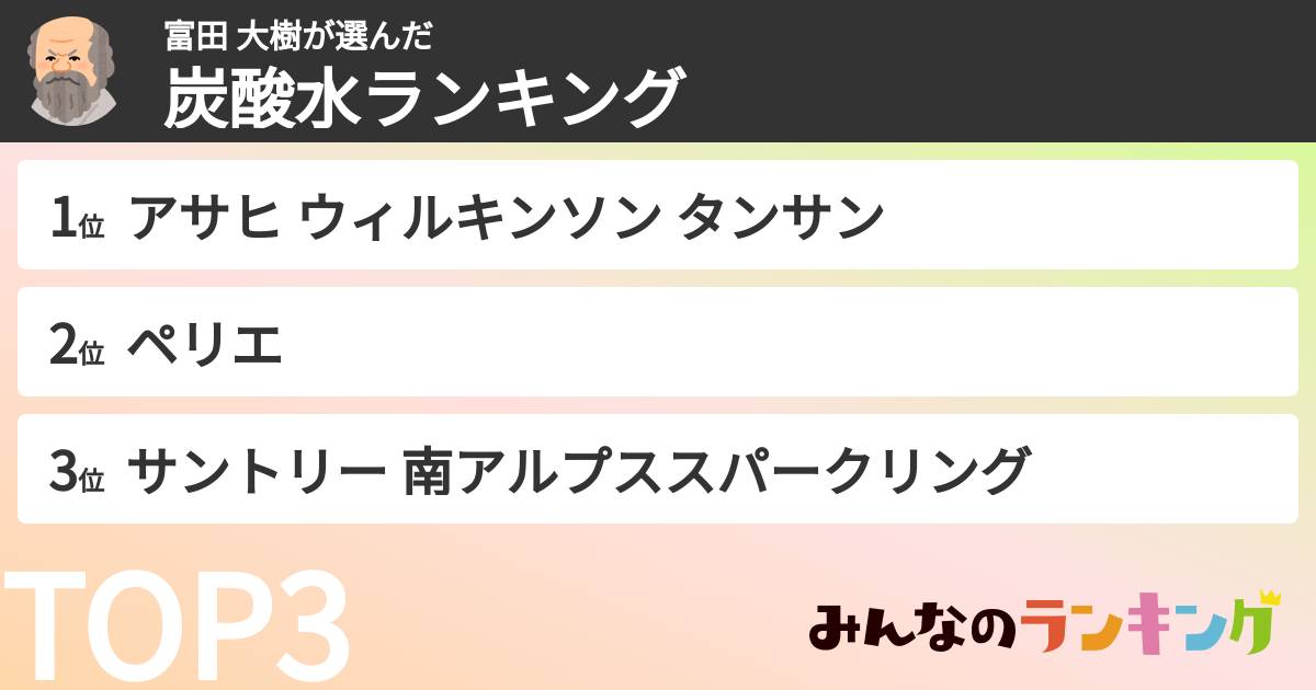 富田 大樹さんの「炭酸水ランキング」