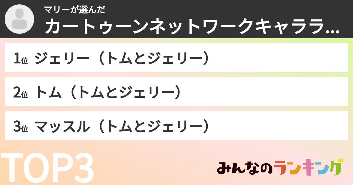 マリーさんの「カートゥーンネットワークキャラランキング」