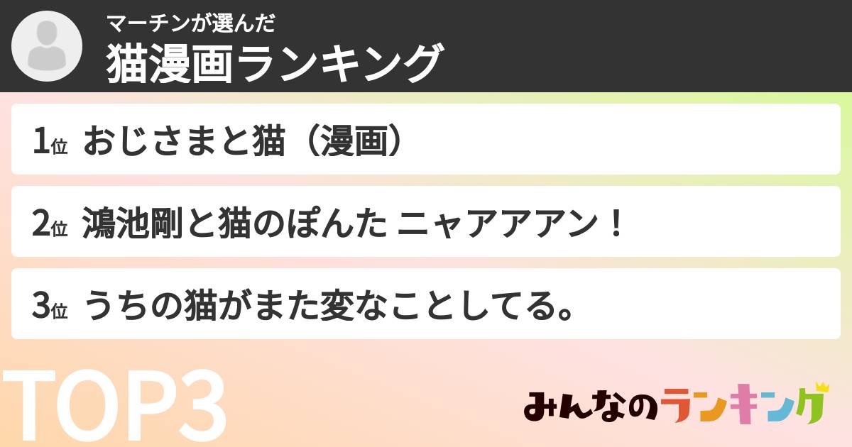 マーチンさんの「猫漫画ランキング」