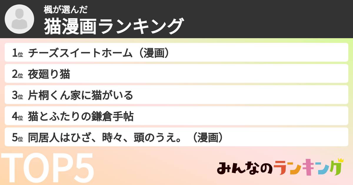 楓さんの「猫漫画ランキング」