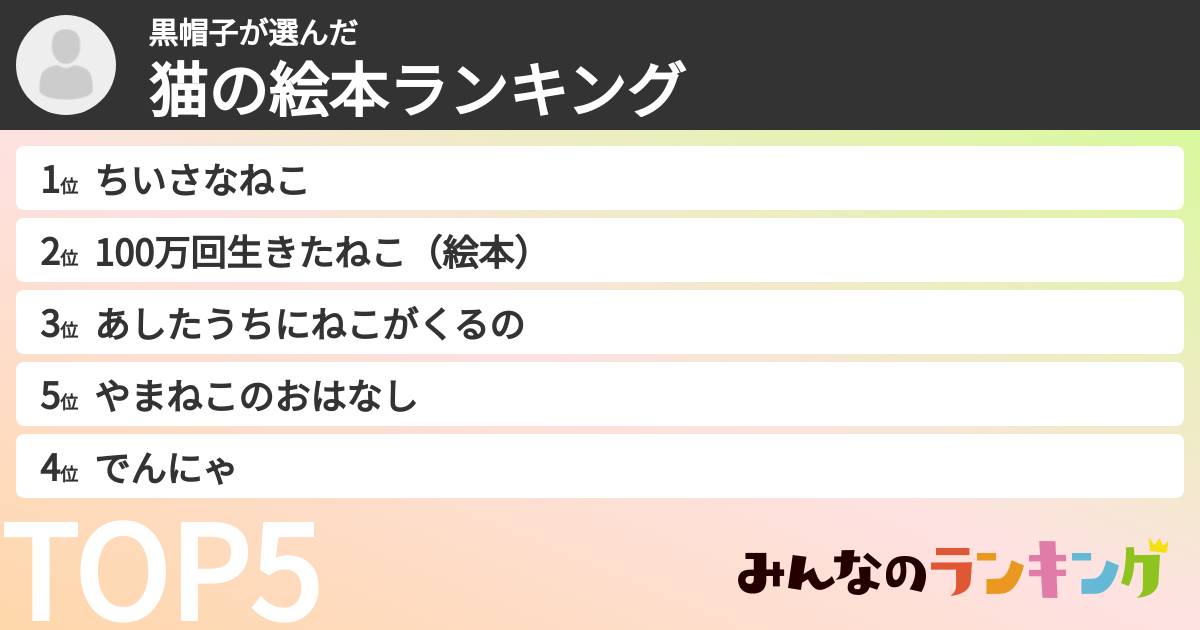 黒帽子さんの「猫の絵本ランキング」