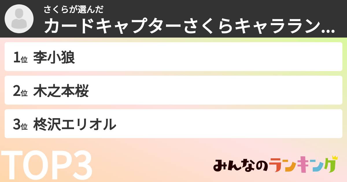 さくらさんの「カードキャプターさくらキャラランキング」