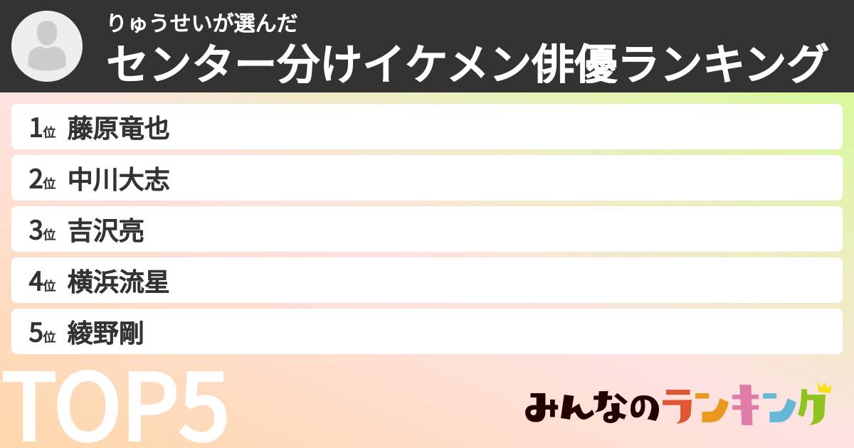りゅうせいさんの「センター分けイケメン俳優ランキング」
