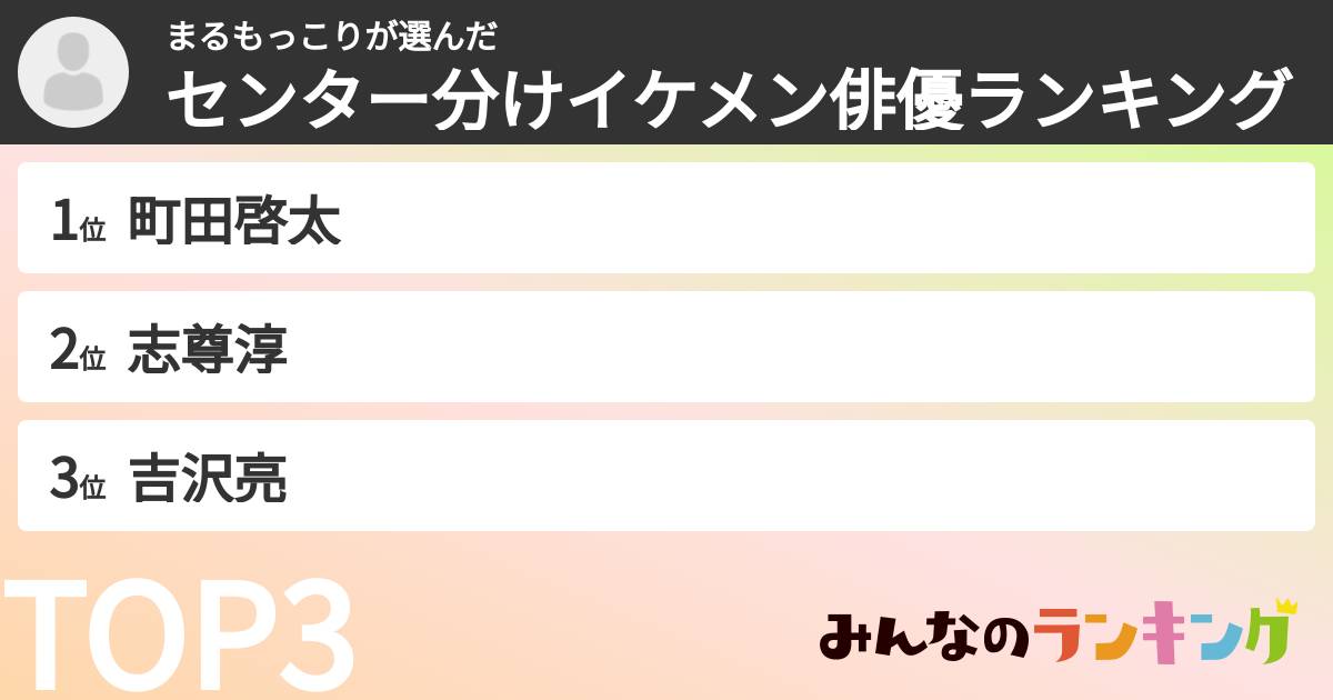 まるもっこりさんの「センター分けイケメン俳優ランキング」