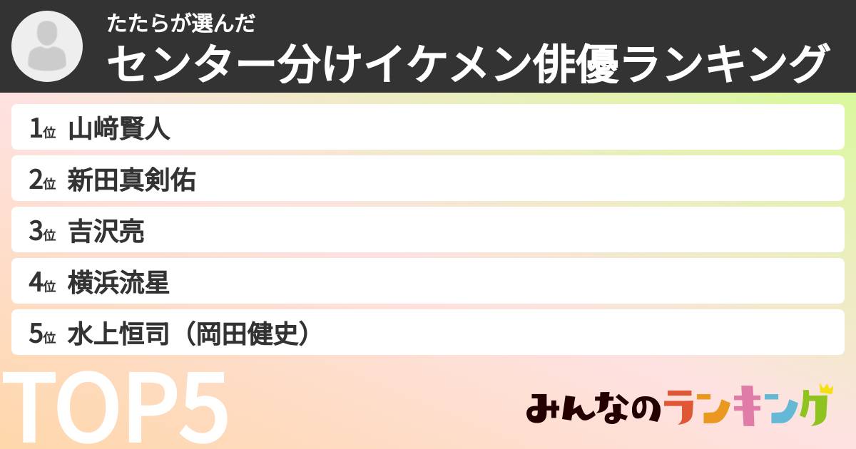 たたらさんの「センター分けイケメン俳優ランキング」