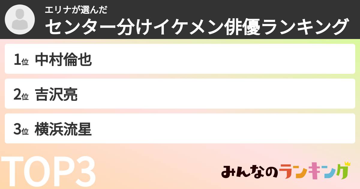 エリナさんの「センター分けイケメン俳優ランキング」