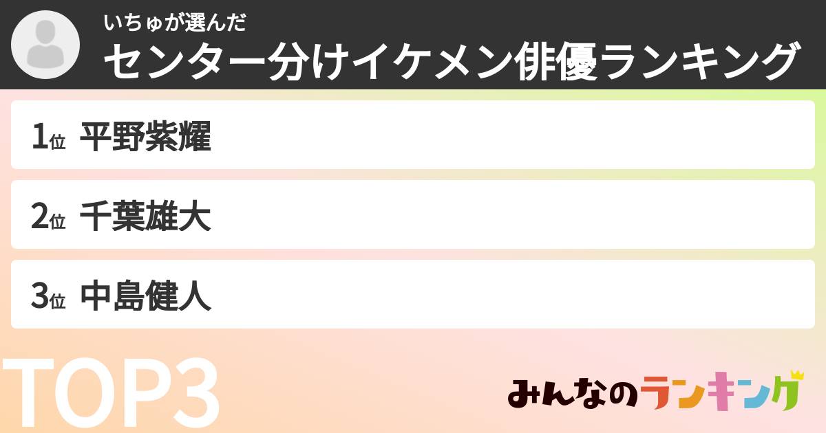 いちゅさんの「センター分けイケメン俳優ランキング」