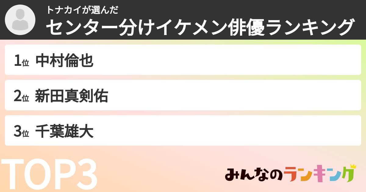 トナカイさんの「センター分けイケメン俳優ランキング」