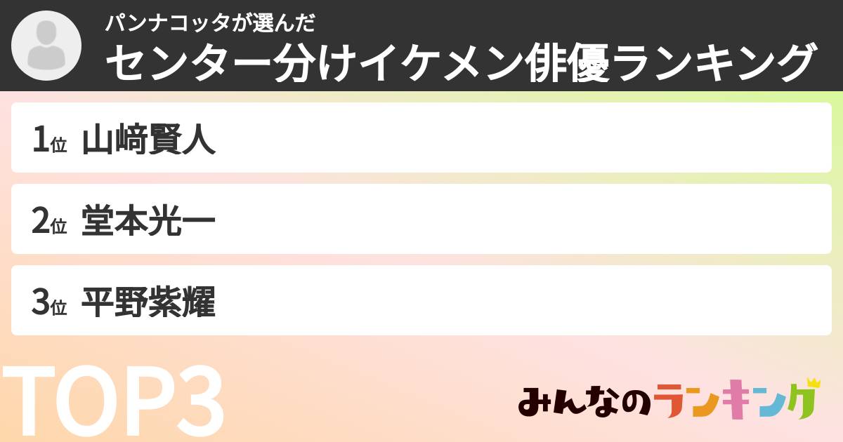 パンナコッタさんの「センター分けイケメン俳優ランキング」